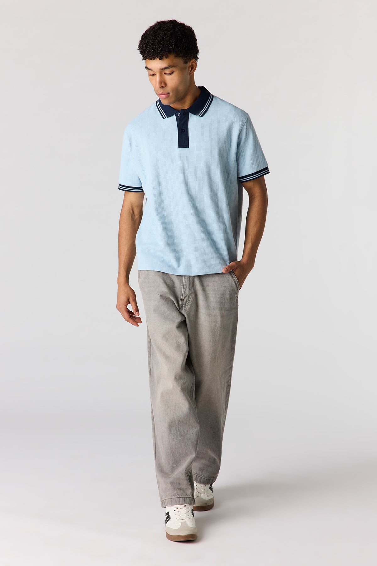 Alt View 3. Textured Polo - Light Blue