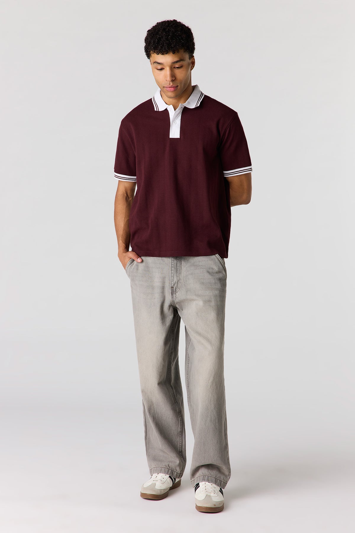 Alt View 3. Textured Polo - Burgundy