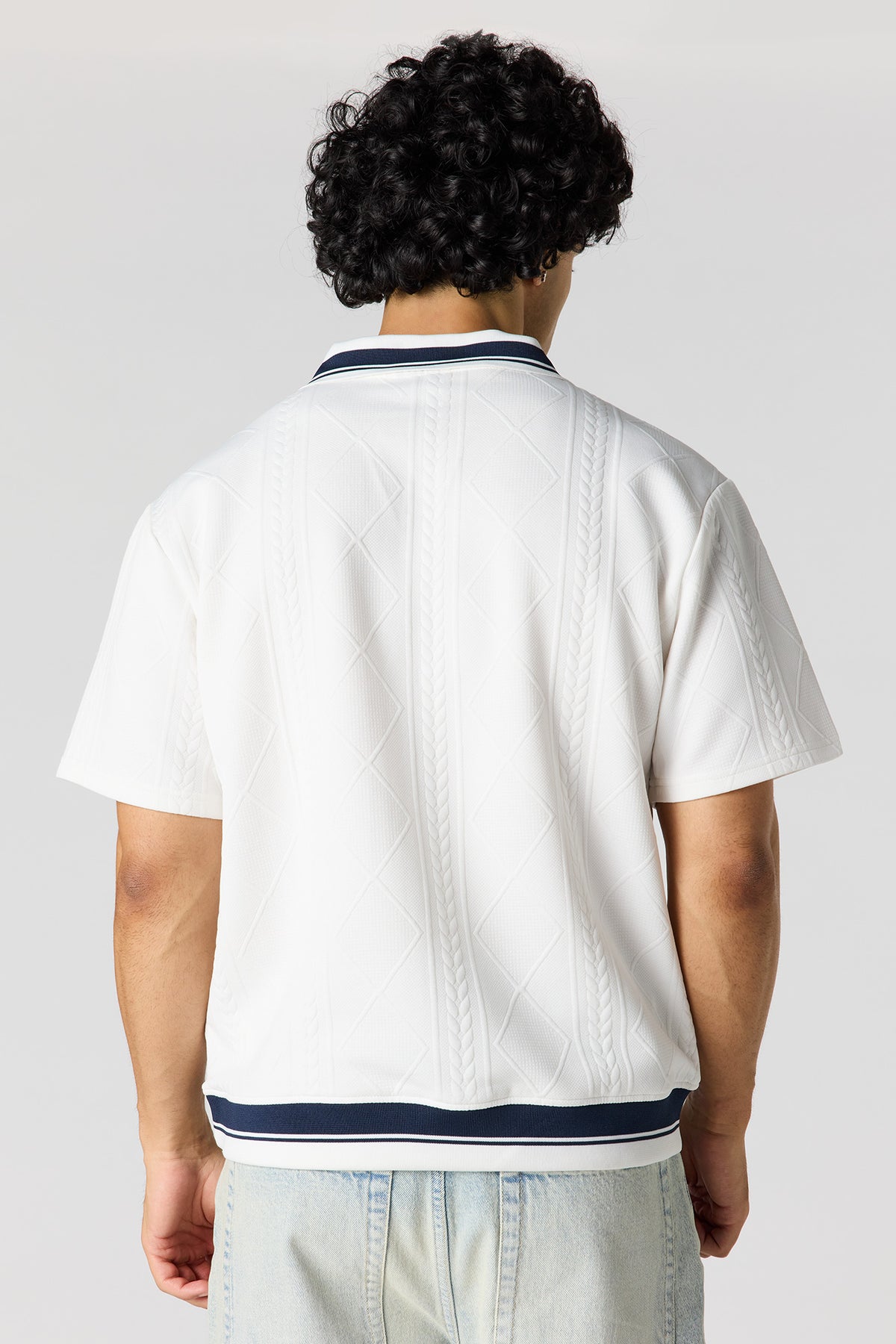 Alt View 2. Textured Johnny Collar Polo - White
