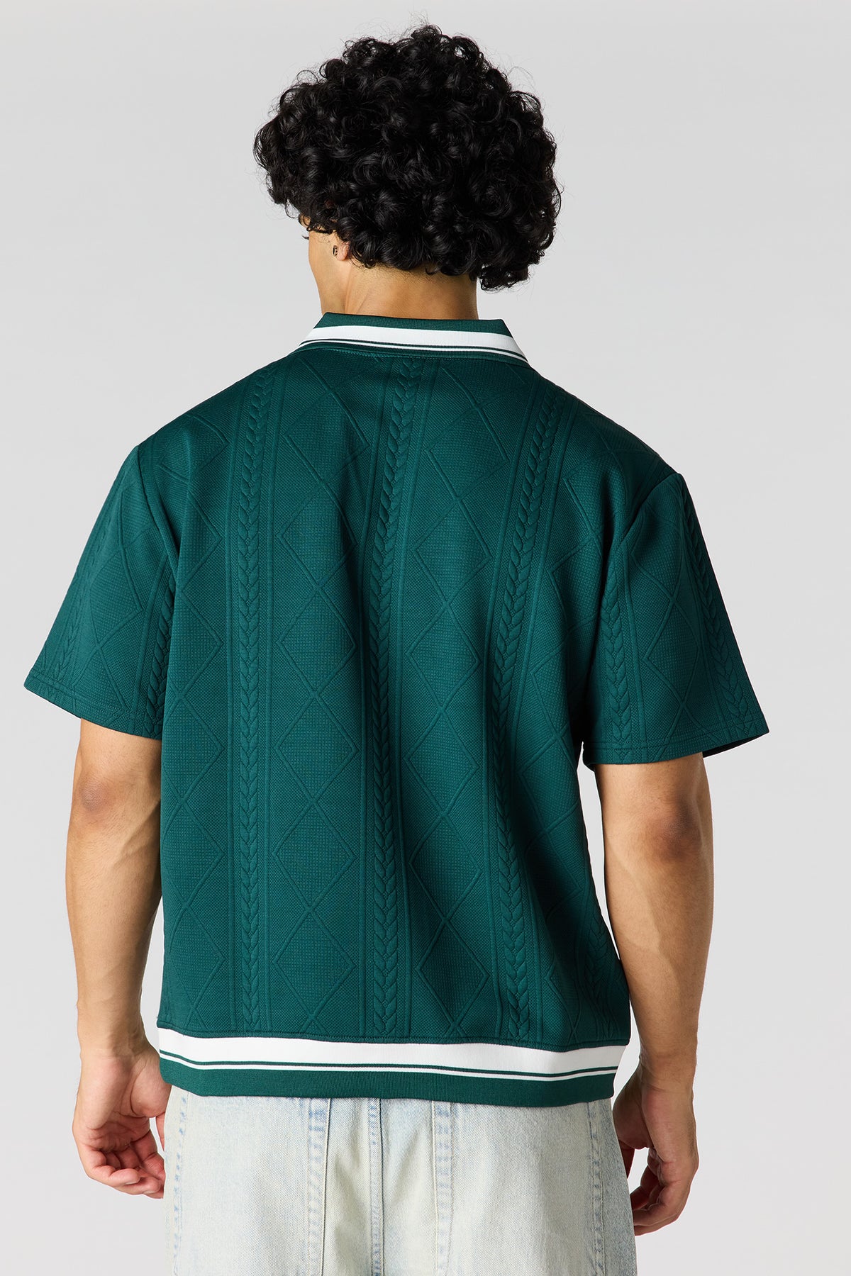 Alt View 2. Textured Johnny Collar Polo - Green
