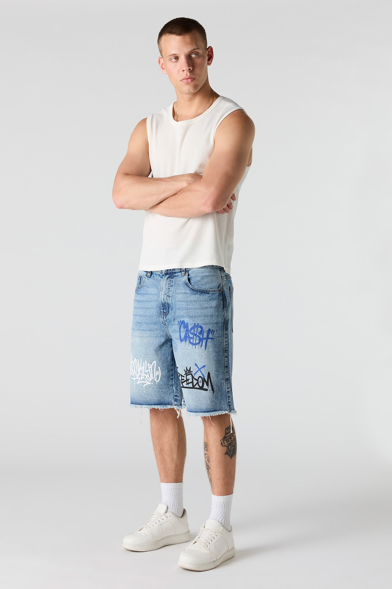 Graffiti Printed Ripped Denim Short – Urban Planet