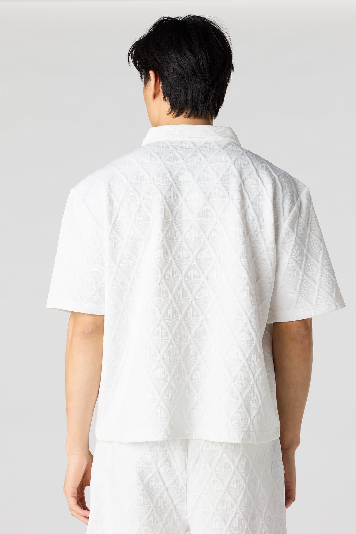 Alt View 2. Textured Button-Up Collared Top - White