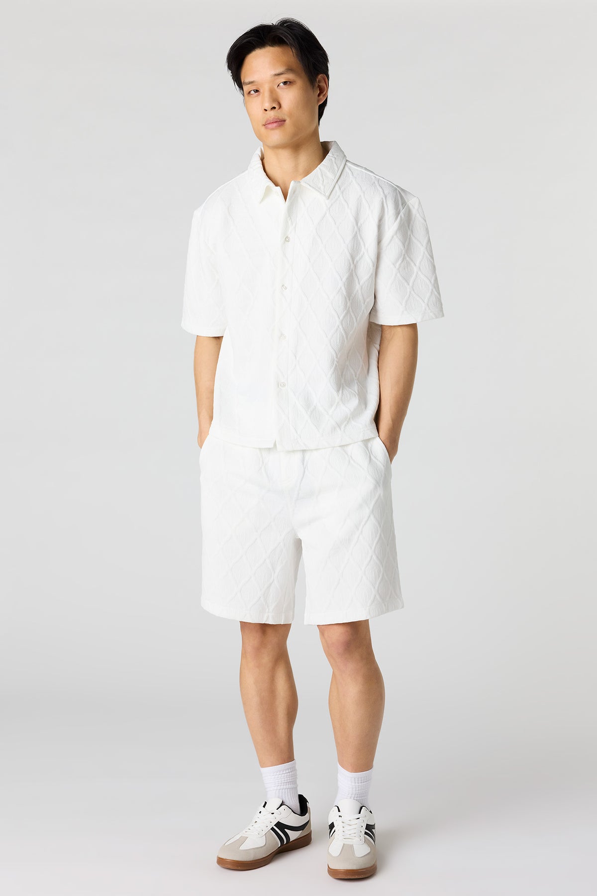 Alt View 3. Textured Button-Up Collared Top - White