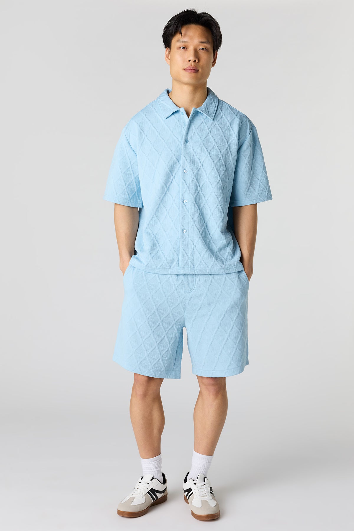 Alt View 3. Textured Button-Up Collared Top - Blue