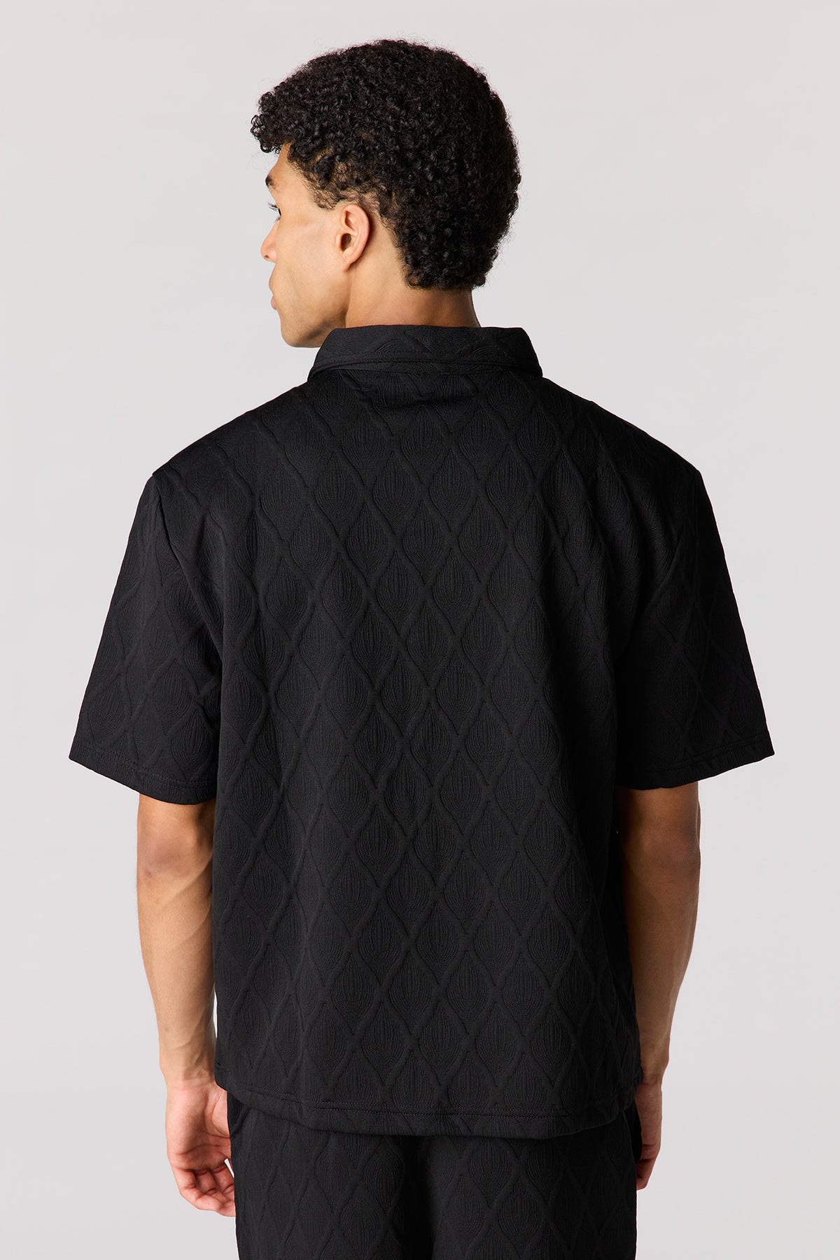 Alt View 2. Textured Button-Up Collared Top - Black