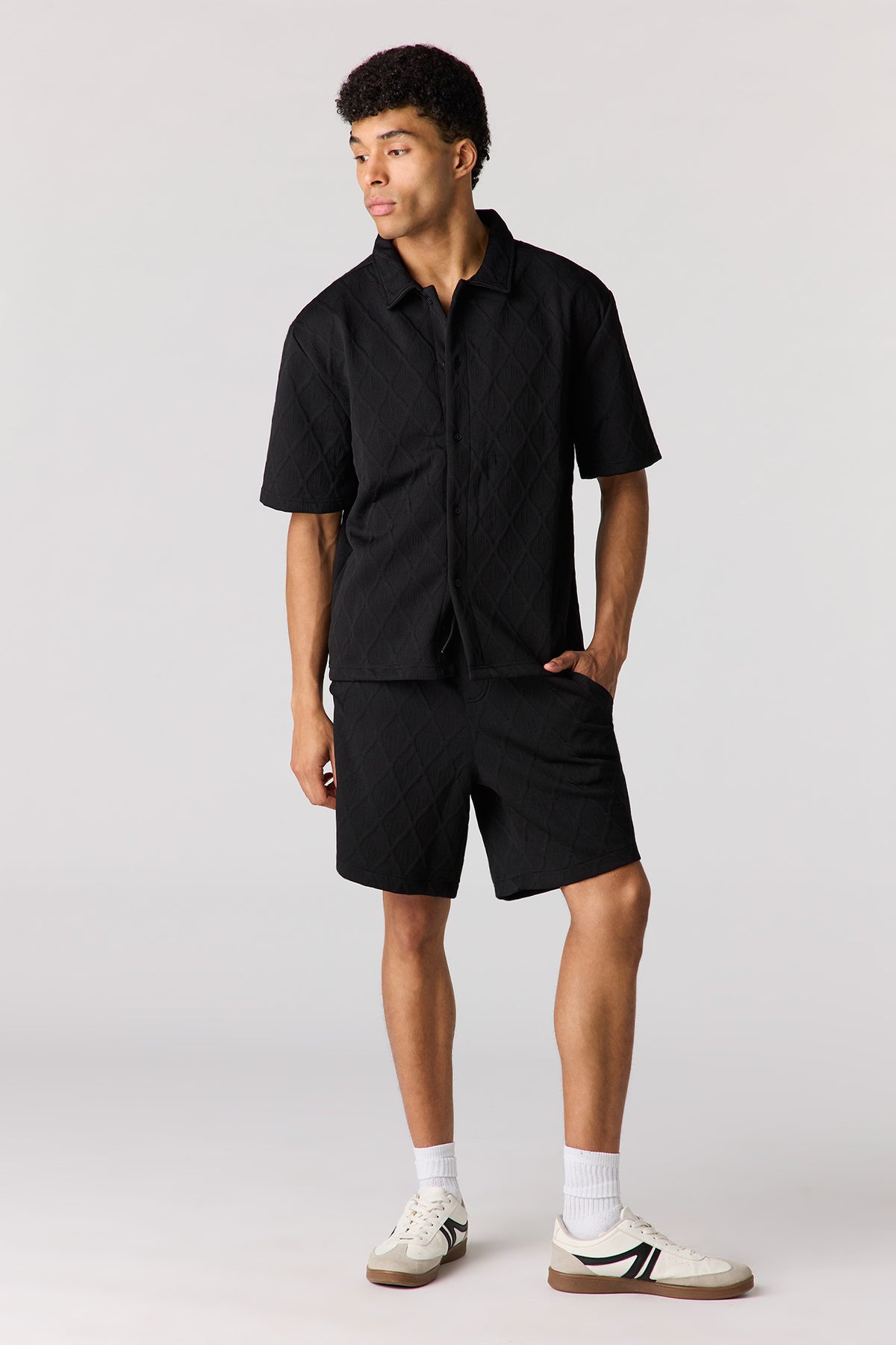 Alt View 3. Textured Button-Up Collared Top - Black