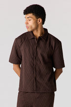 Textured Button-Up Collared Top