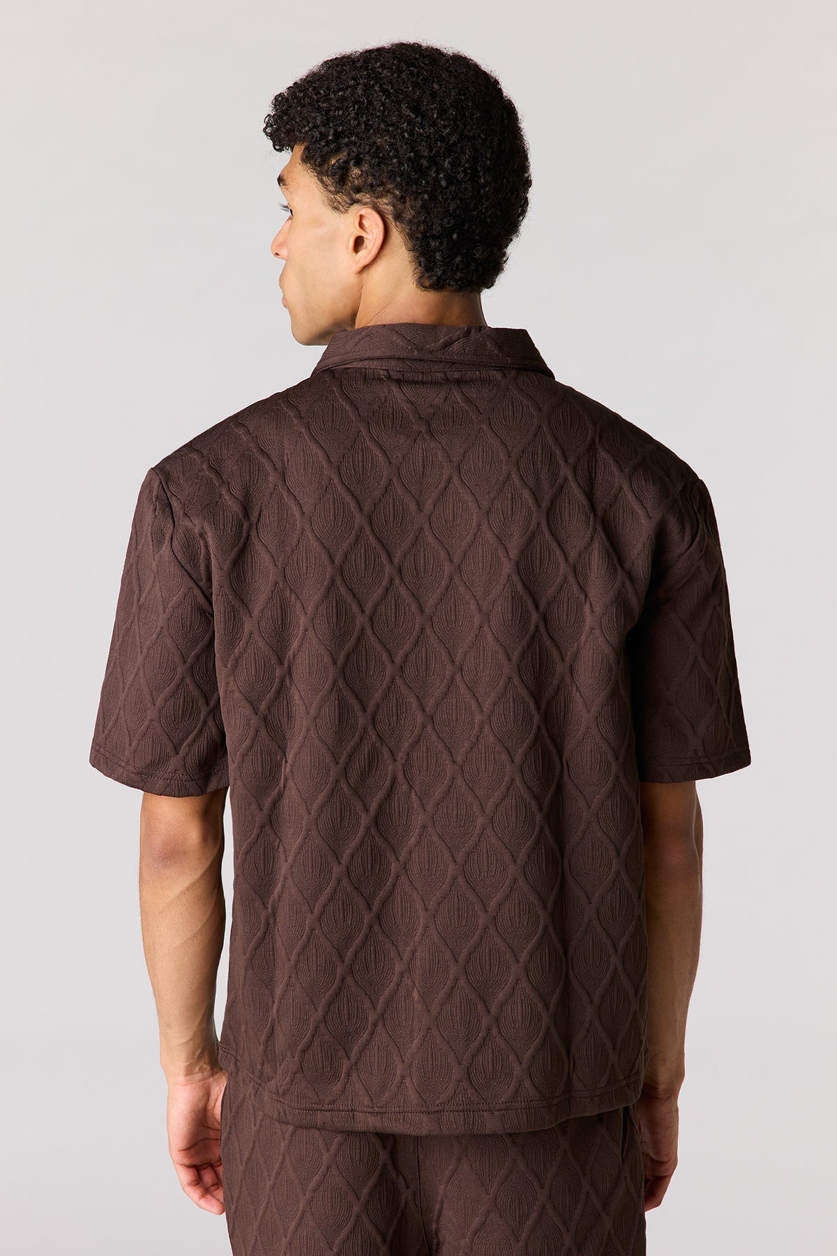 Alt View 2. Textured Button-Up Collared Top - Dark Brown
