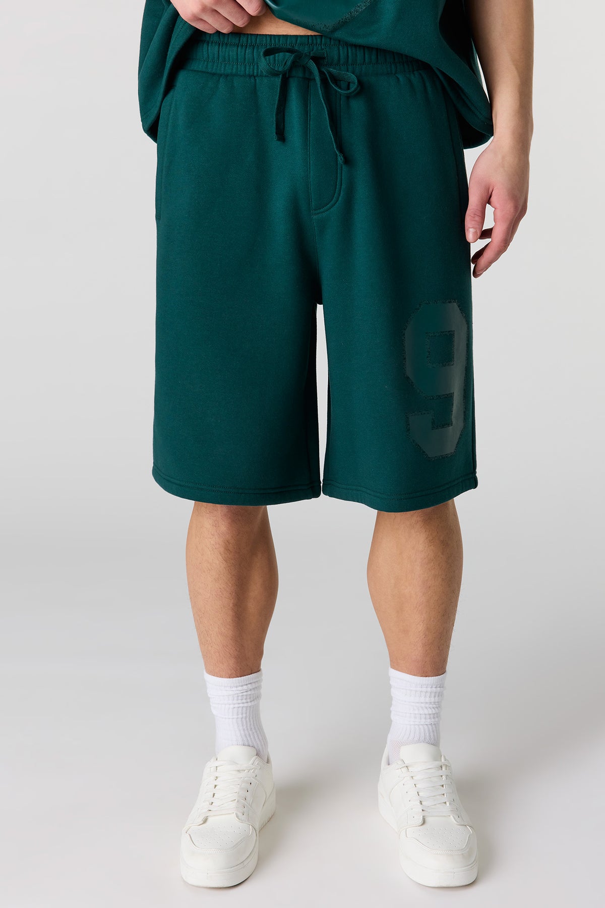 Number Graphic Baggy Fleece Short - Hunter Green