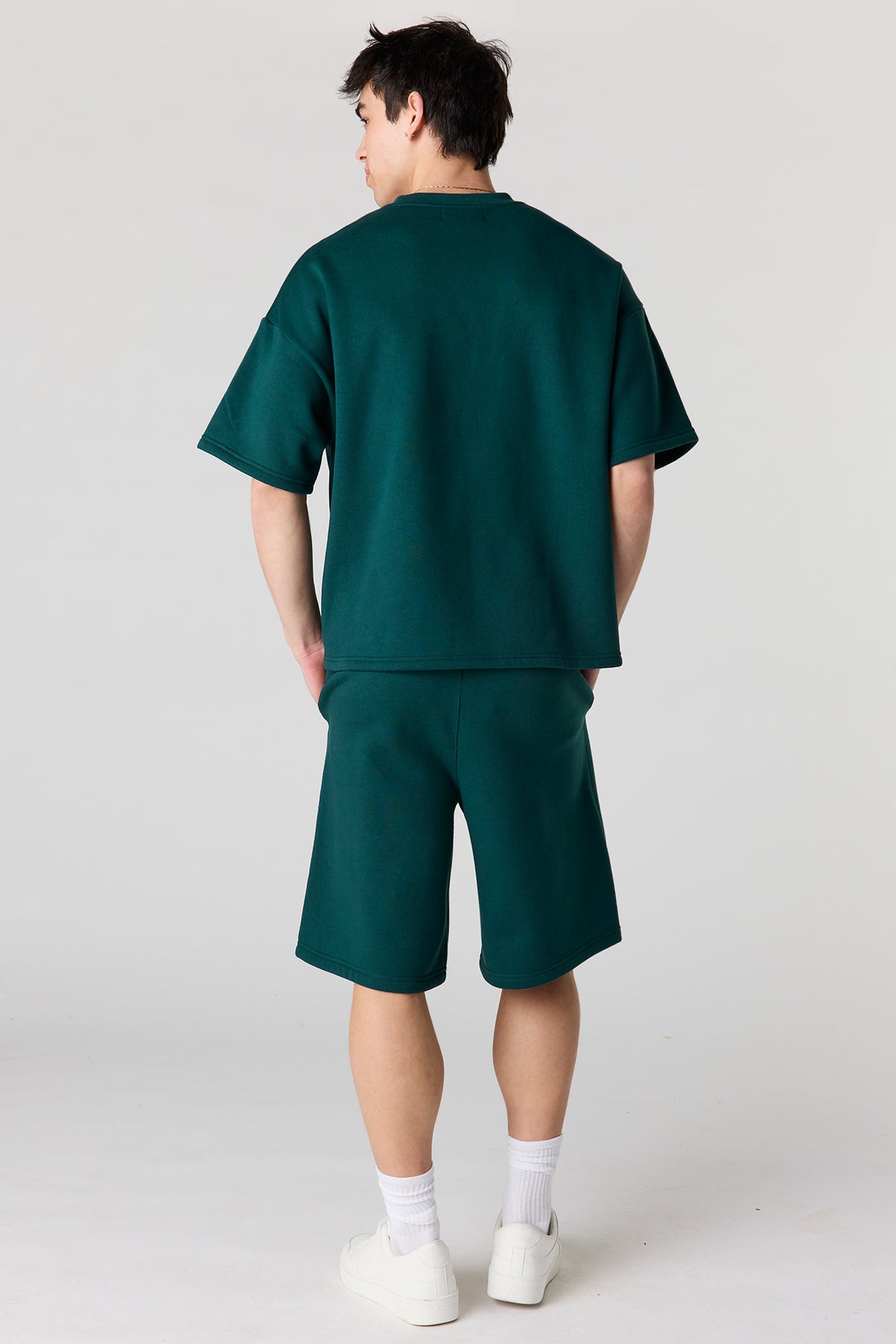 Alt View 3. Number Graphic Baggy Fleece Short - Hunter Green