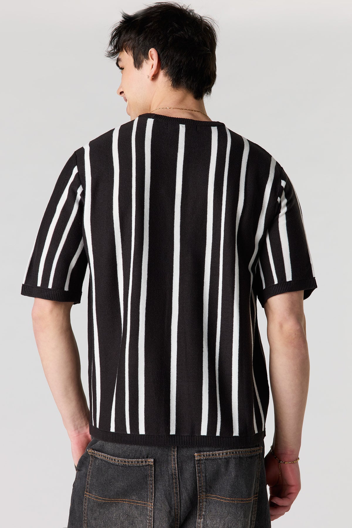 Alt View 2. Striped Knit T-Shirt - Black