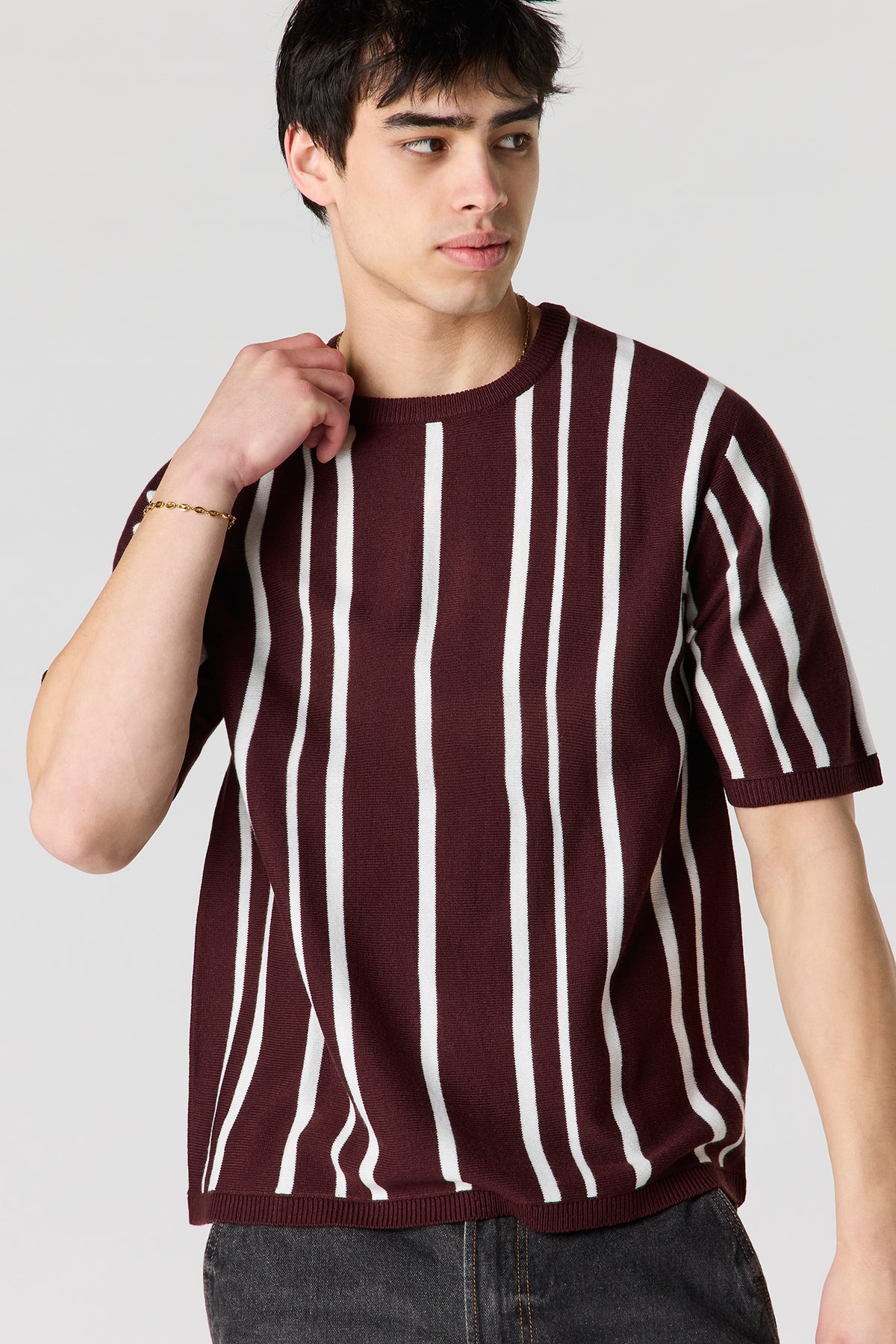 Striped Knit T-Shirt - Plum