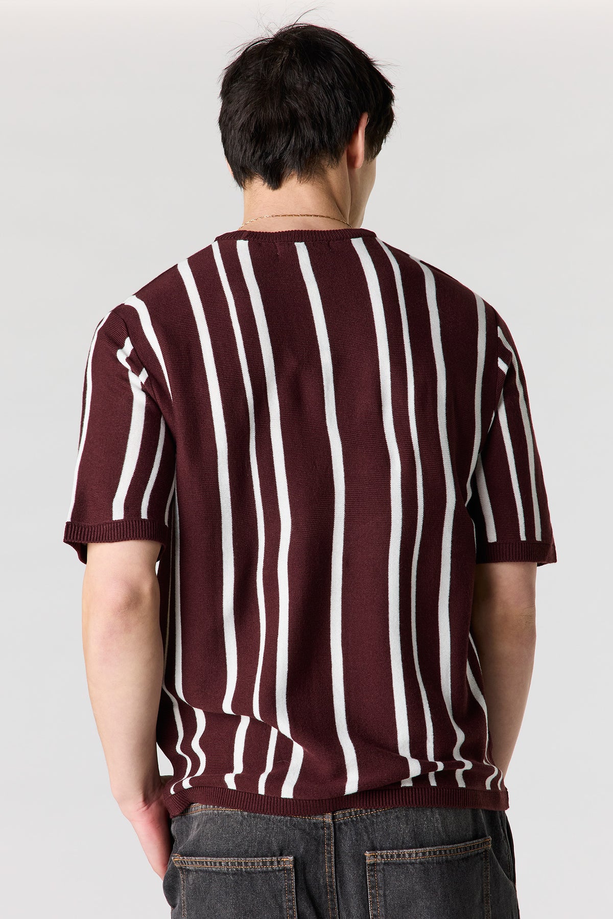 Alt View 2. Striped Knit T-Shirt - Plum