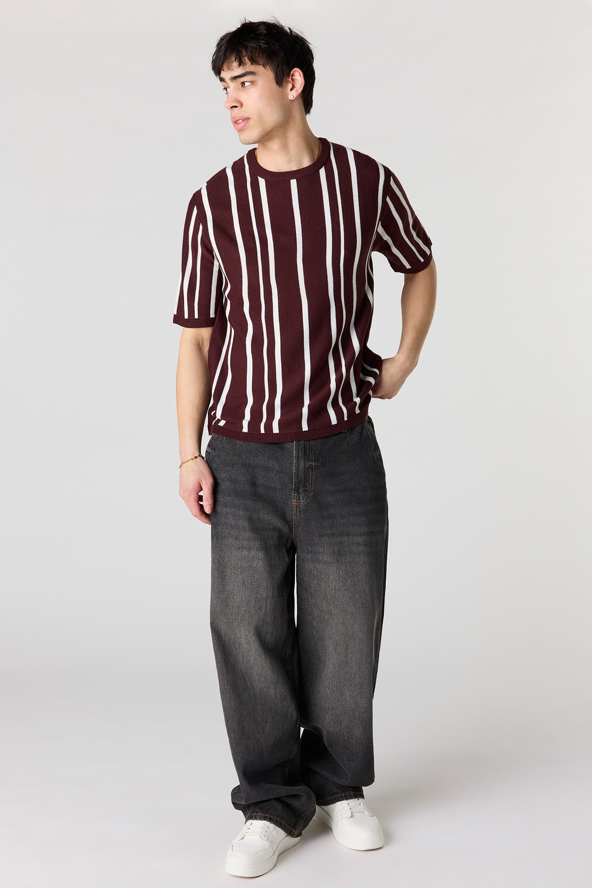 Alt View 3. Striped Knit T-Shirt - Plum