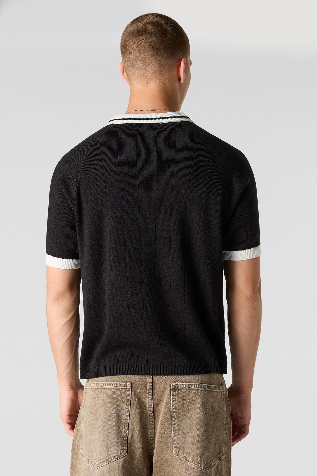 Alt View 2. Embroidered Knit Collared Top - Black
