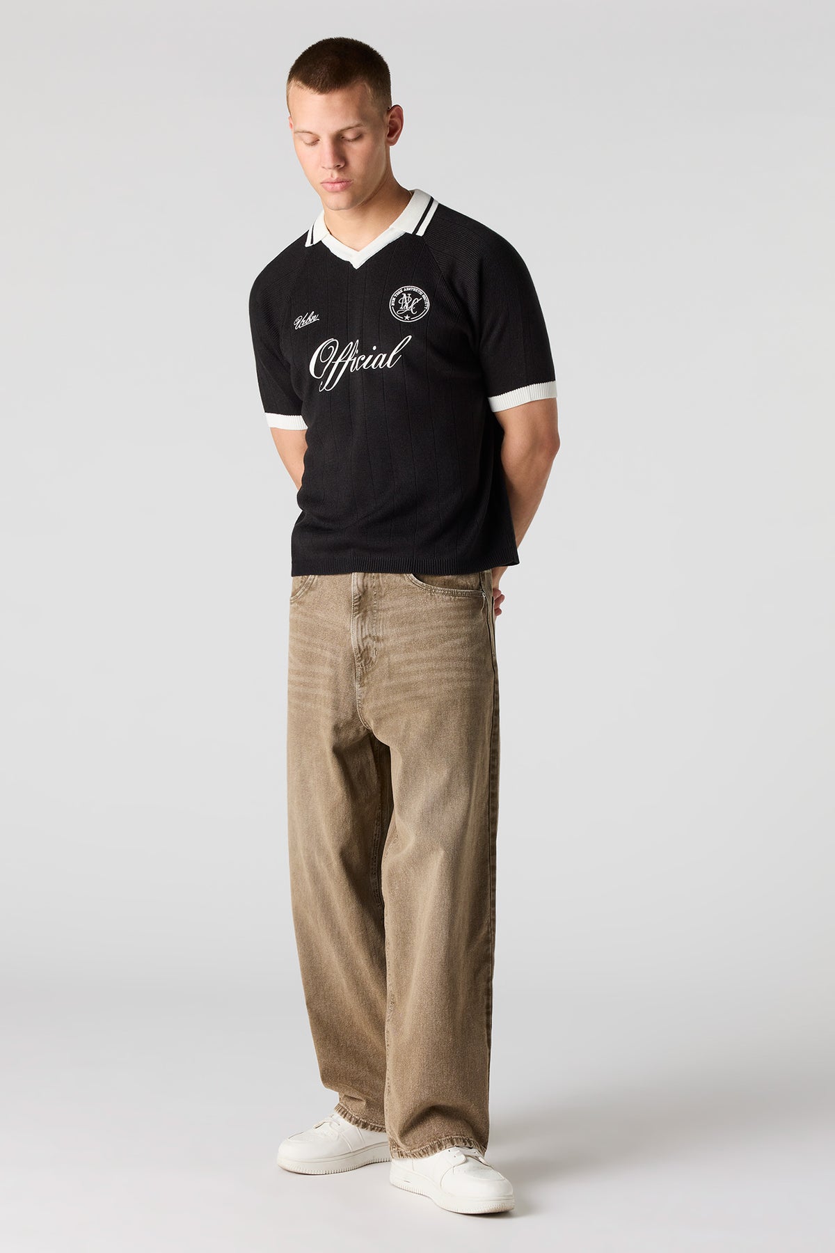 Alt View 3. Embroidered Knit Collared Top - Black