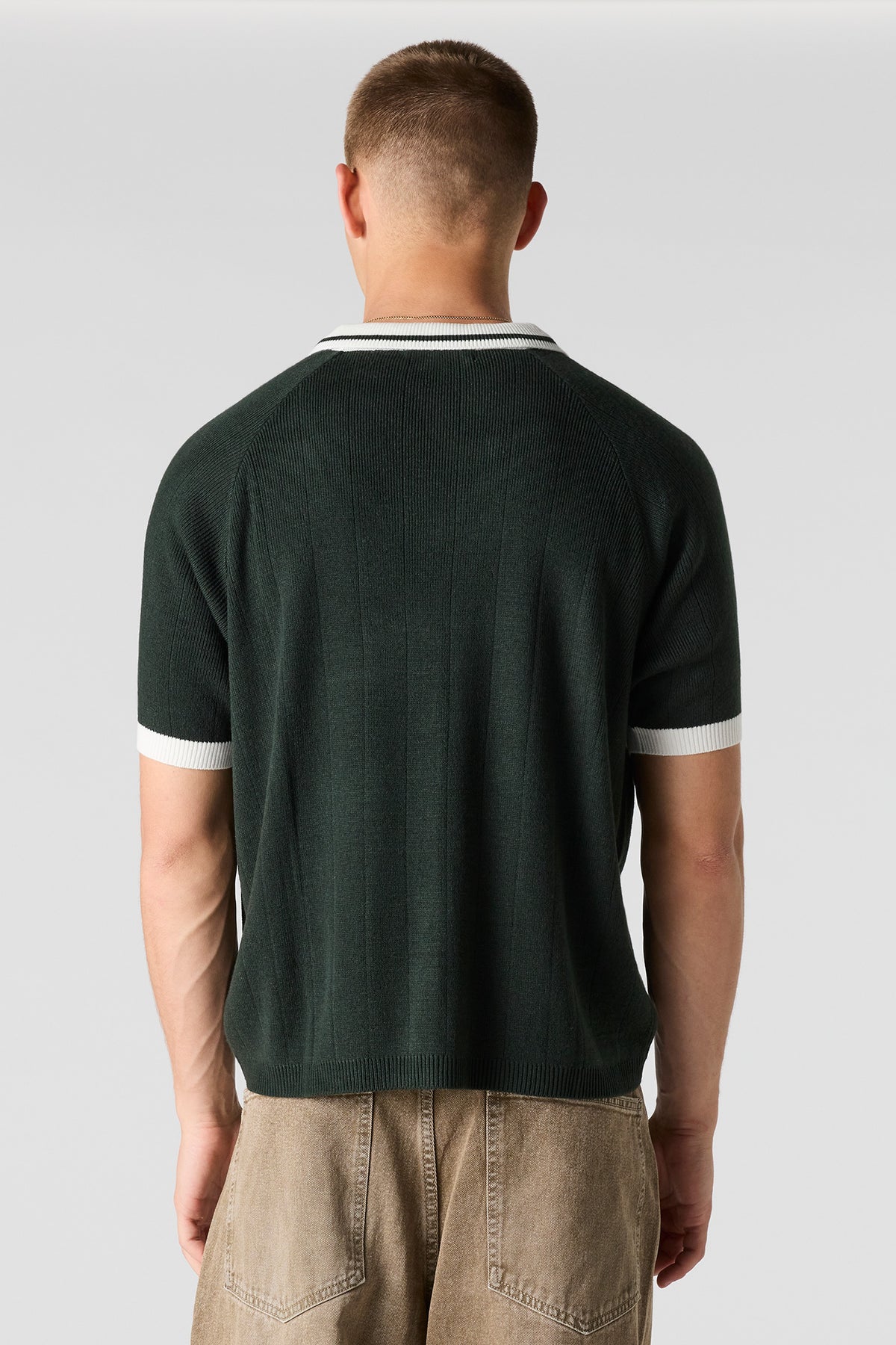 Alt View 2. Embroidered Knit Collared Top - Hunter Green