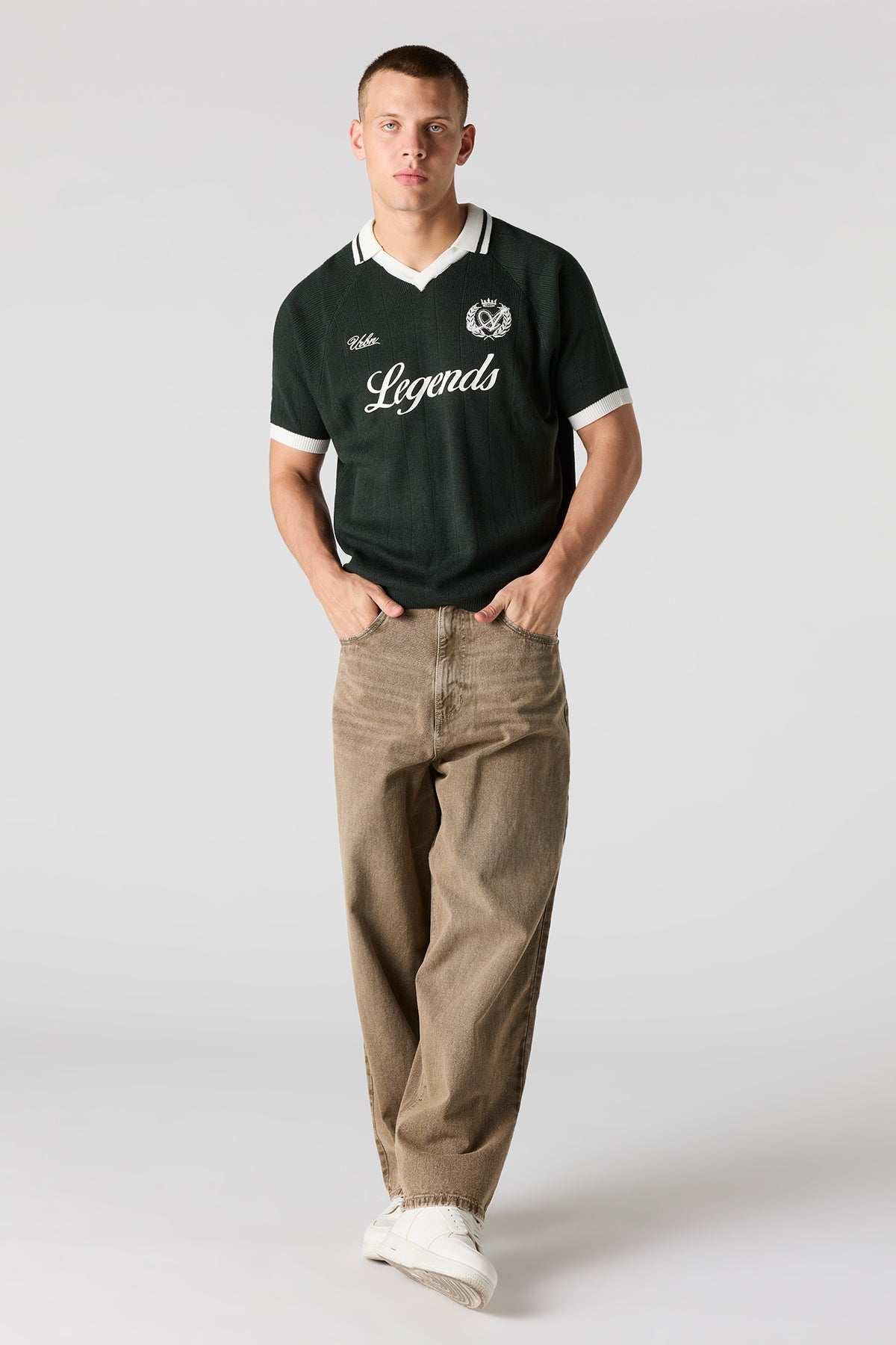 Alt View 3. Embroidered Knit Collared Top - Hunter Green