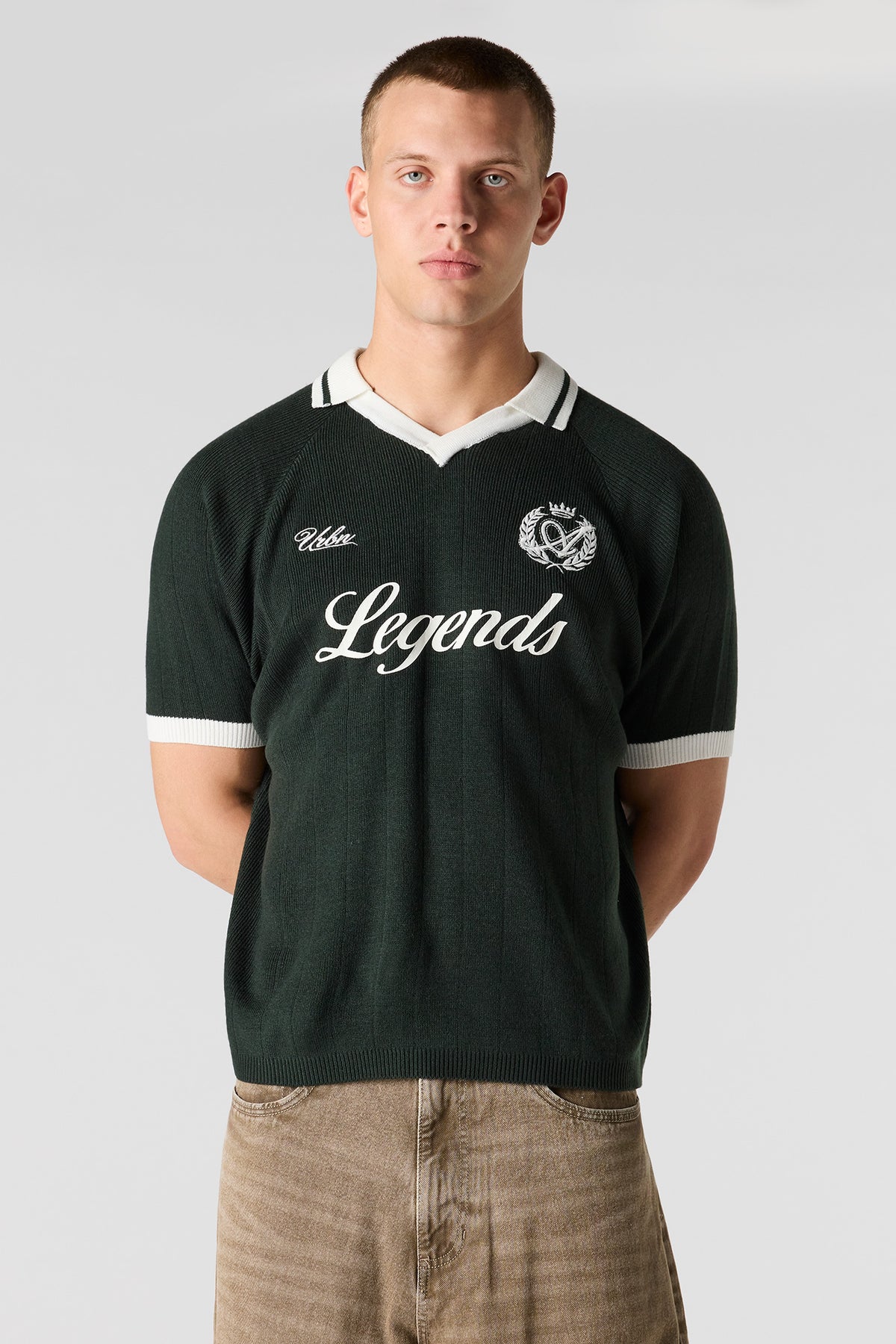 Embroidered Knit Collared Top - Hunter Green