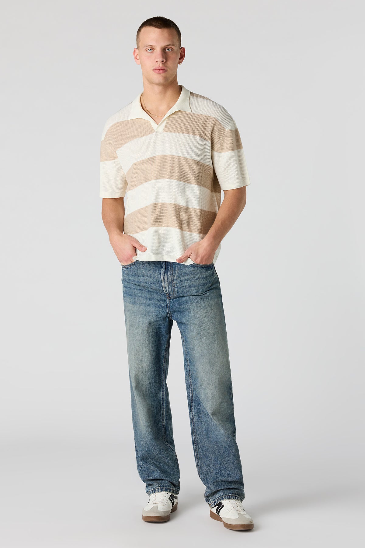 Alt View 3. Knit Collared Top - Natural
