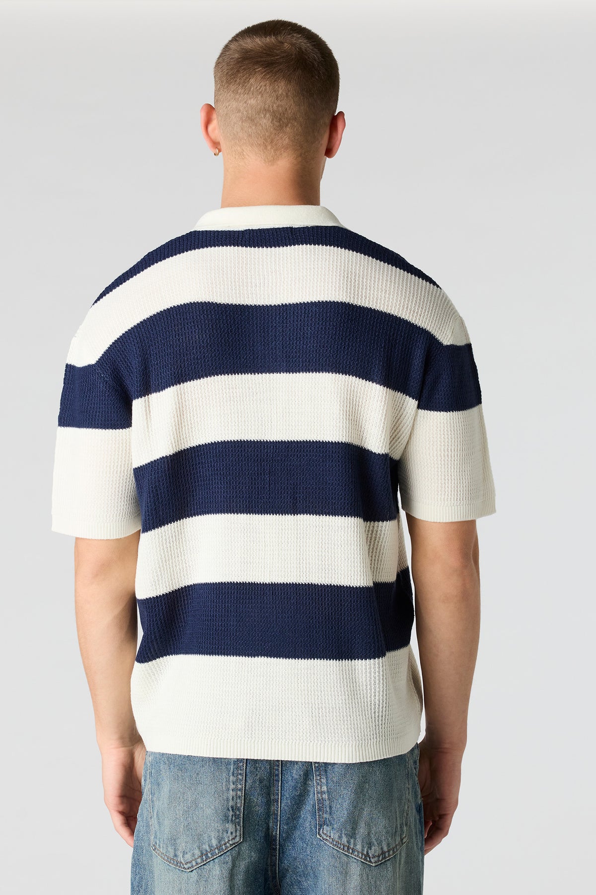 Alt View 2. Knit Collared Top - Navy