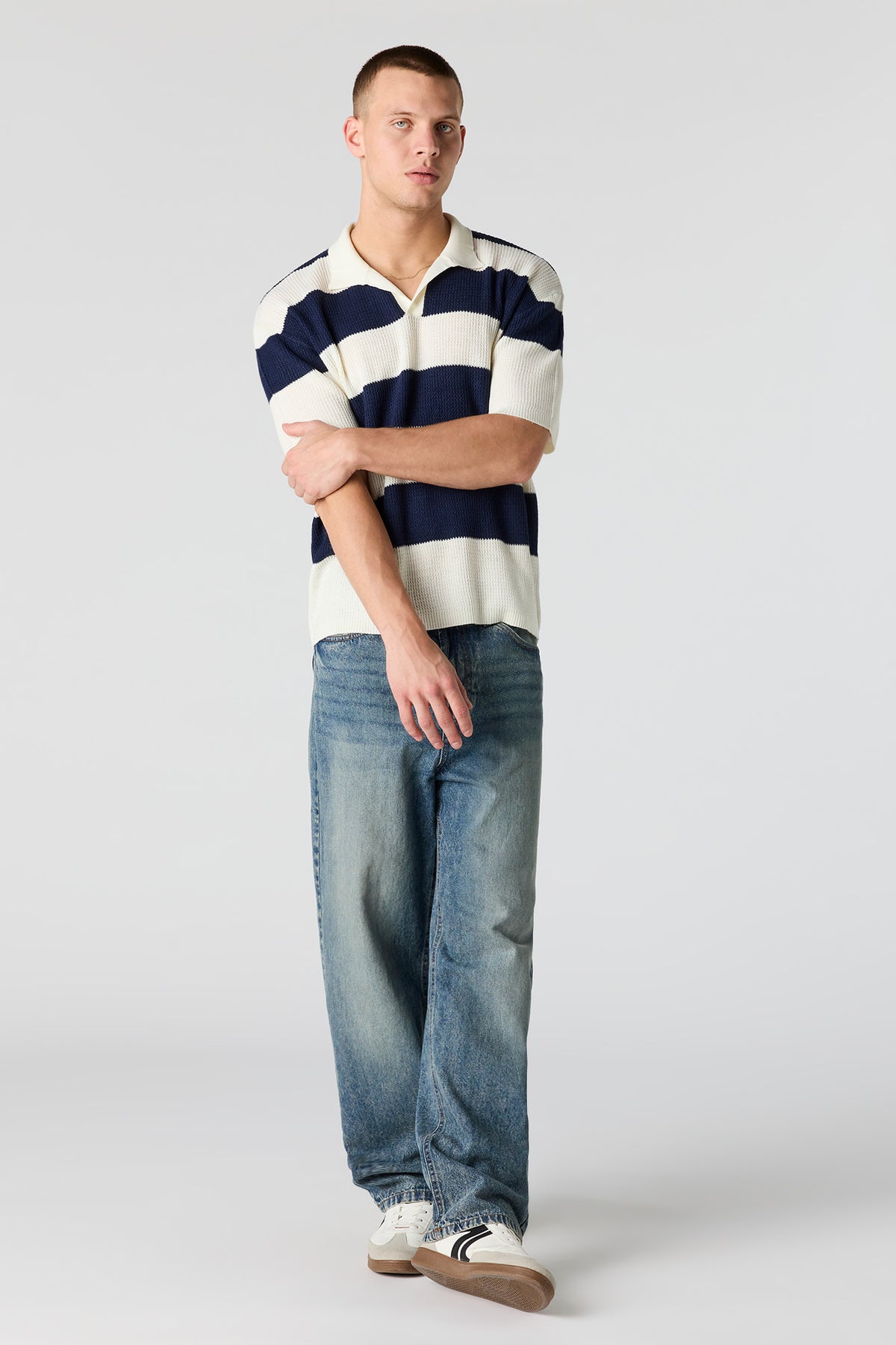 Alt View 3. Knit Collared Top - Navy