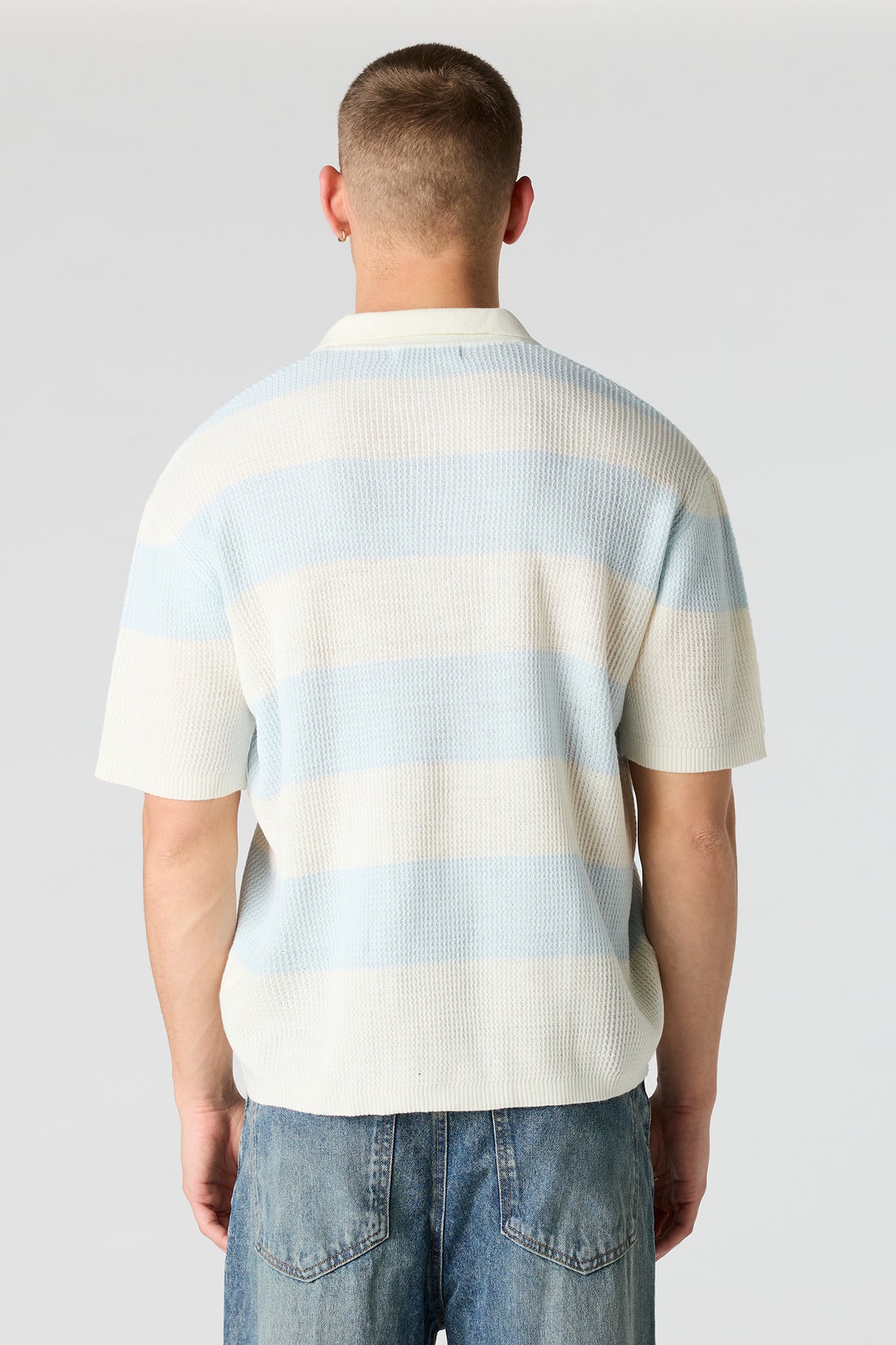 Alt View 2. Knit Collared Top - Light Blue