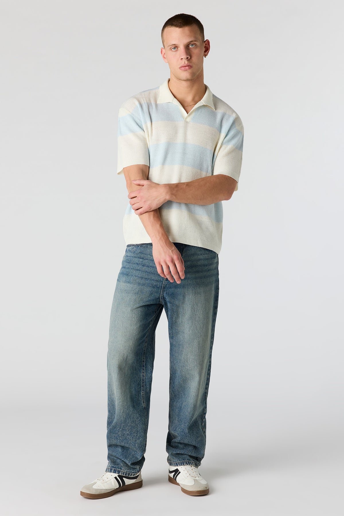 Alt View 3. Knit Collared Top - Light Blue