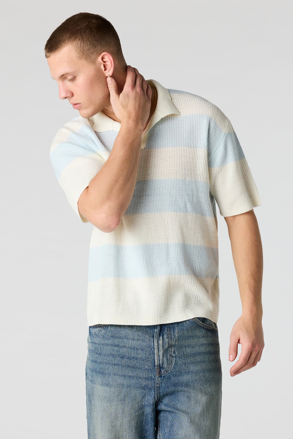 Knit Collared Top - Light Blue