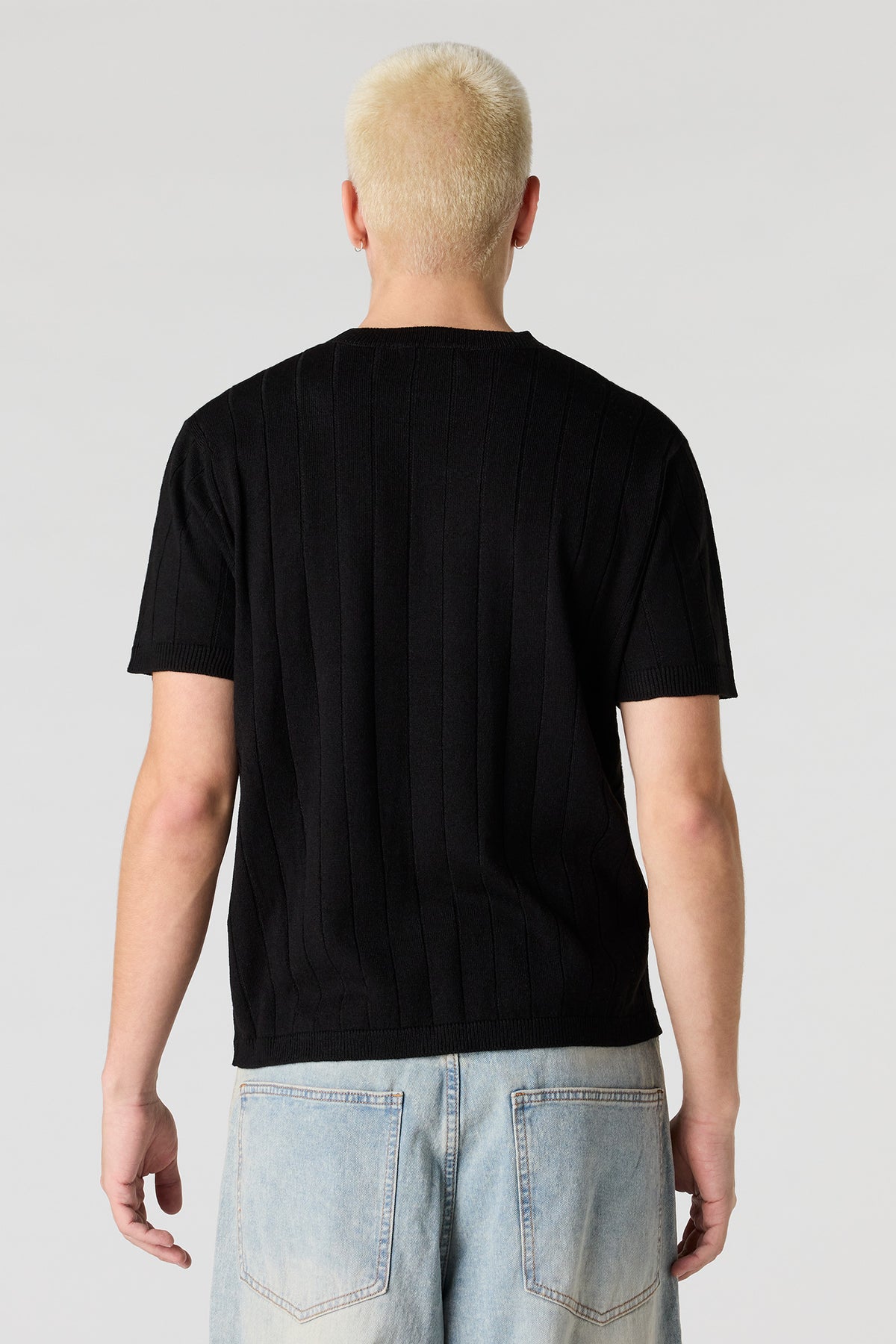 Alt View 2. Ribbed Knit T-Shirt - Black