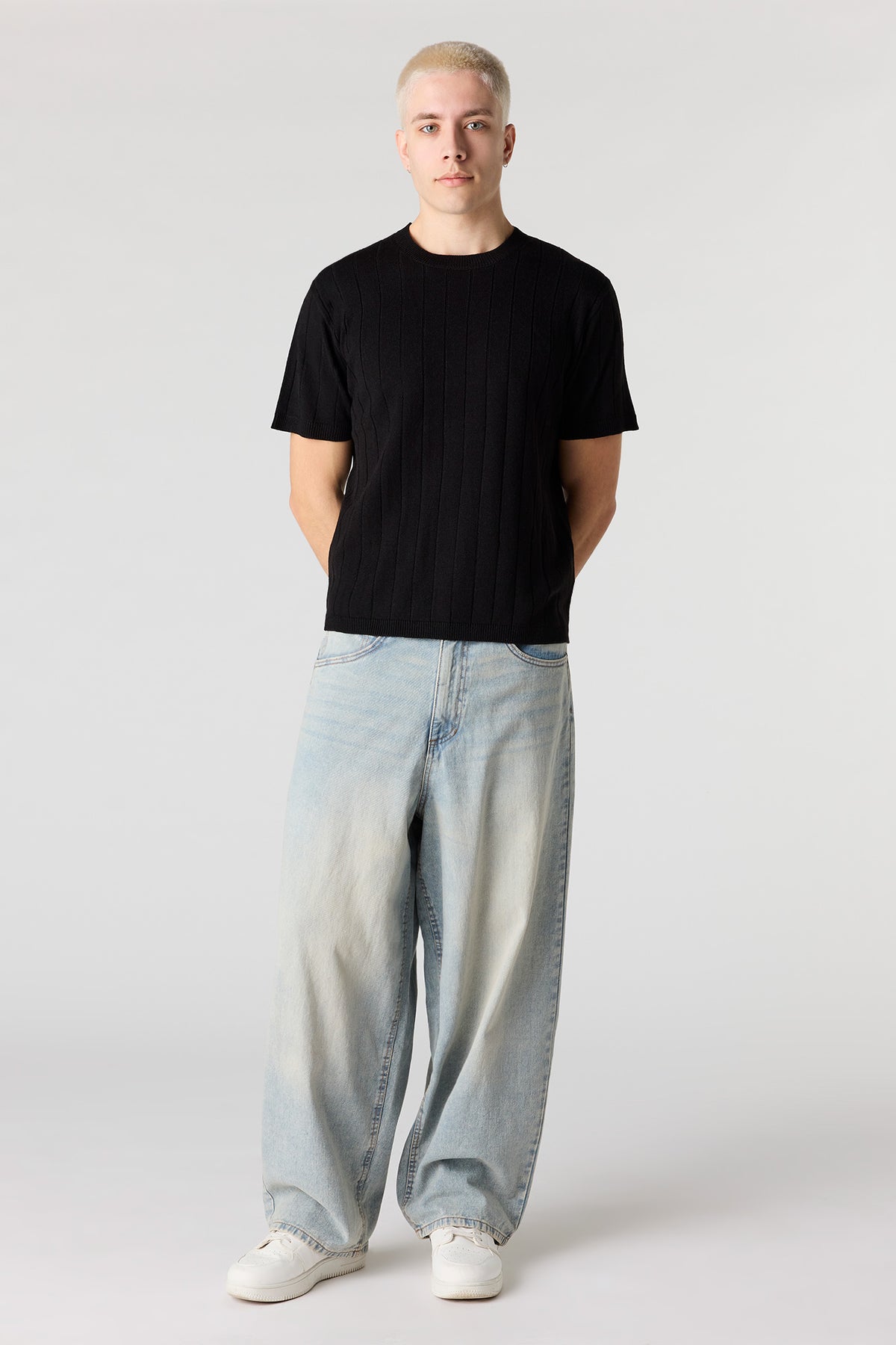 Alt View 3. Ribbed Knit T-Shirt - Black