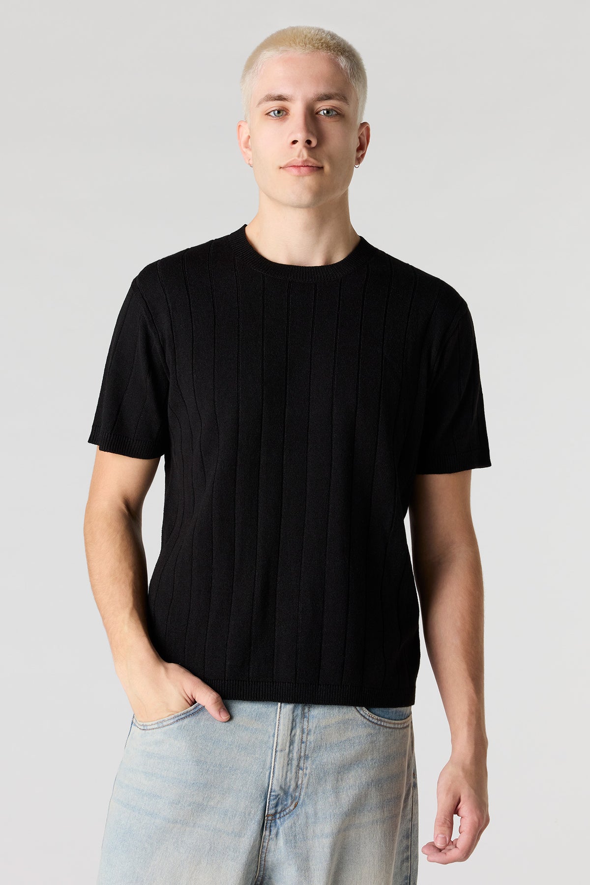 Ribbed Knit T-Shirt - Black