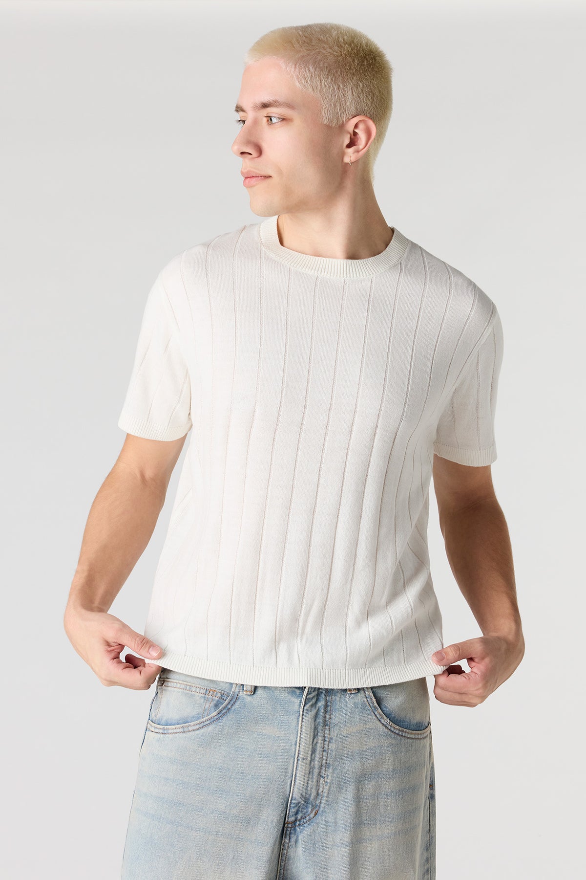 Ribbed Knit T-Shirt - Off White