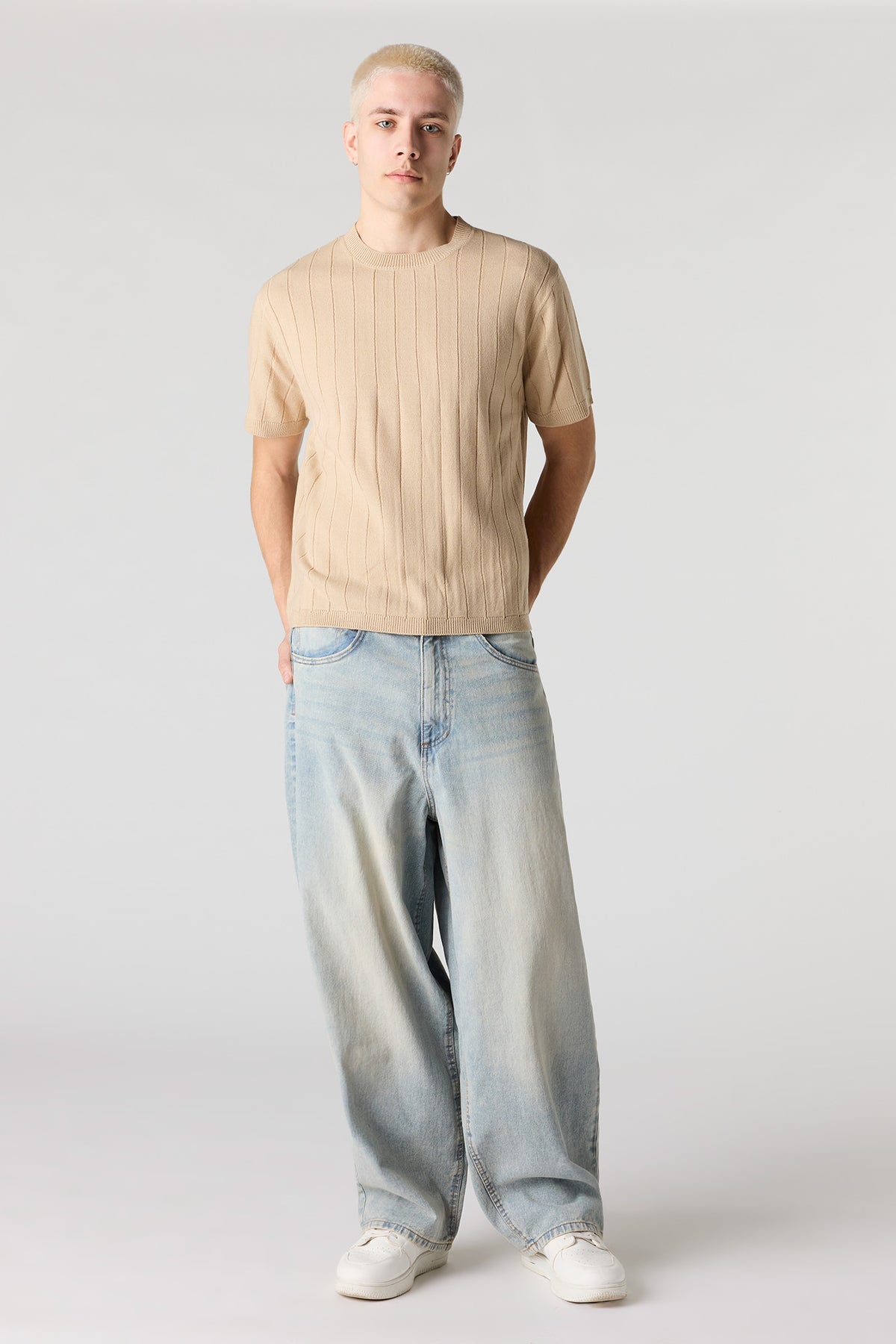 Alt View 3. Ribbed Knit T-Shirt - Natural