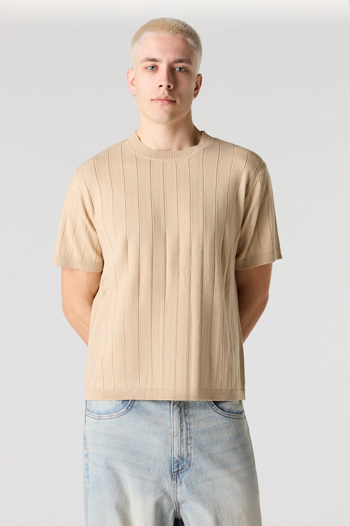 Ribbed Knit T-Shirt - Natural