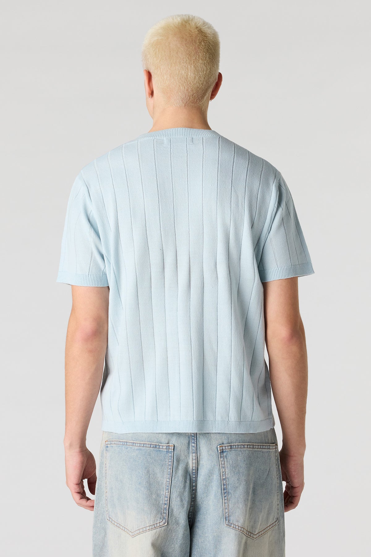 Alt View 2. Ribbed Knit T-Shirt - Light Blue
