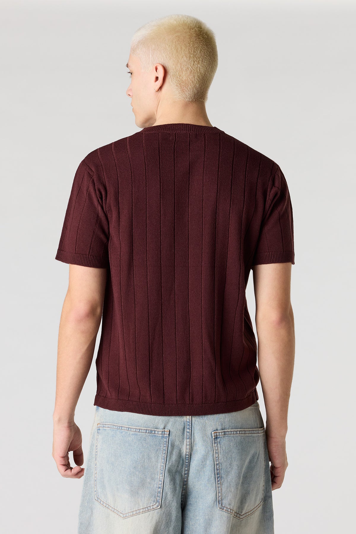 Alt View 2. Ribbed Knit T-Shirt - Plum