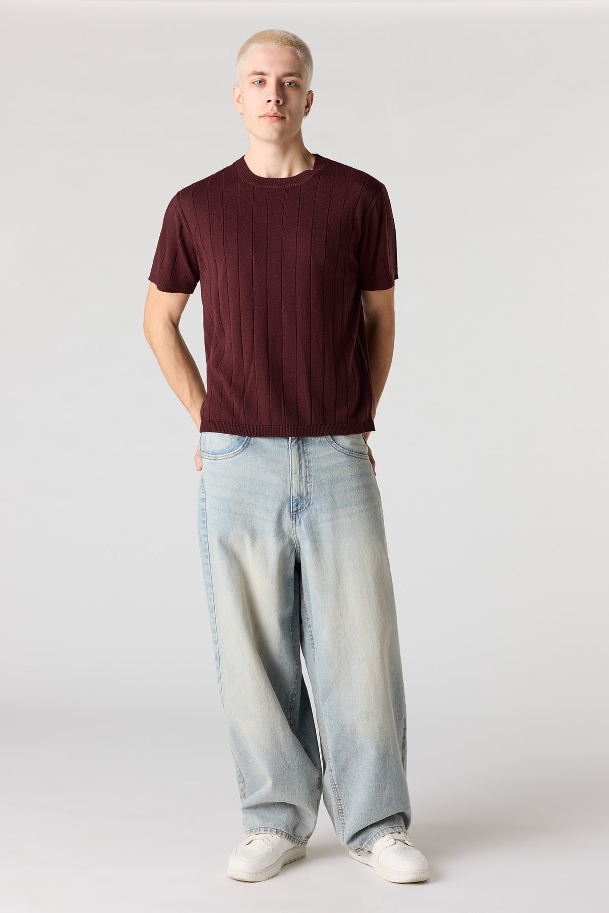 Alt View 3. Ribbed Knit T-Shirt - Plum