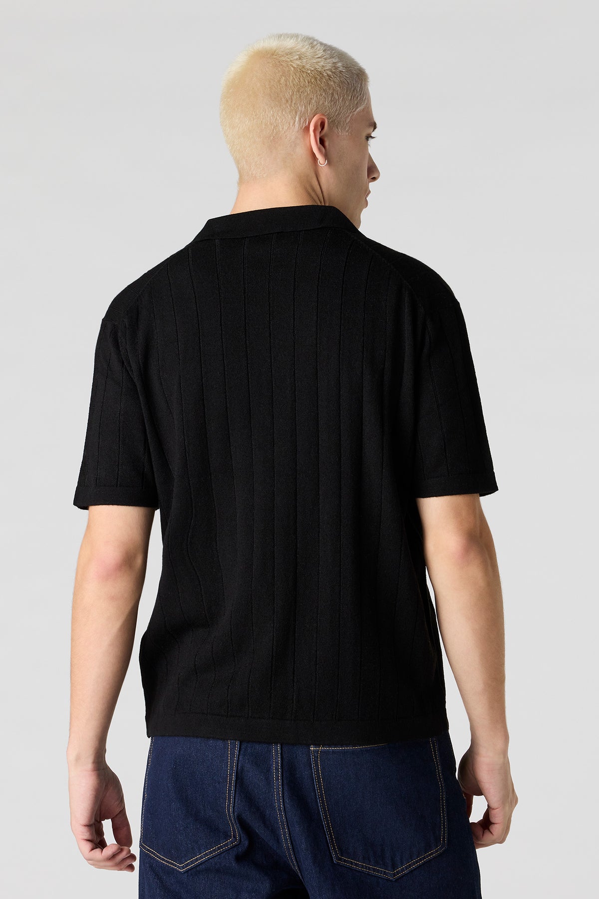 Alt View 2. Ribbed Knit Button-Up Top - Black