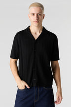 Ribbed Knit Button-Up Top