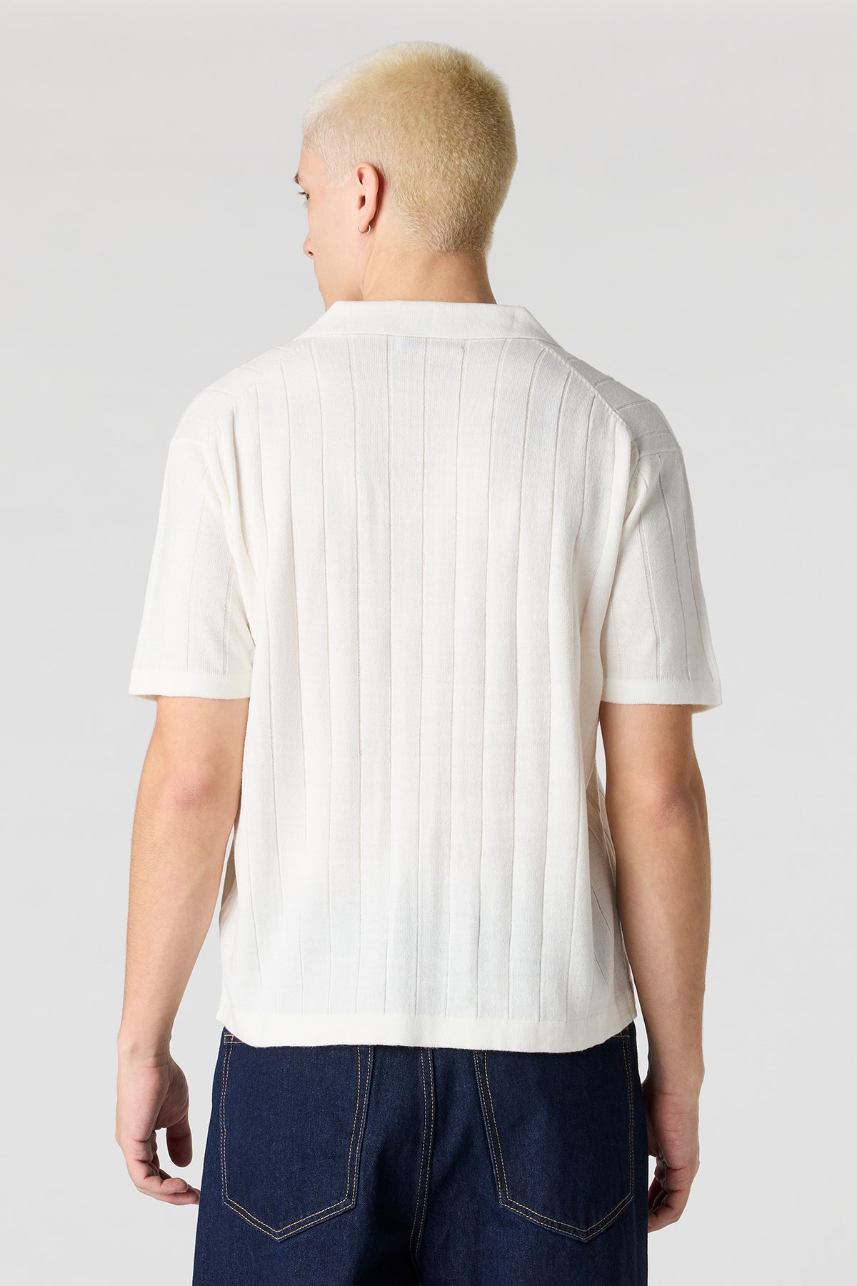 Alt View 2. Ribbed Knit Button-Up Top - Off White