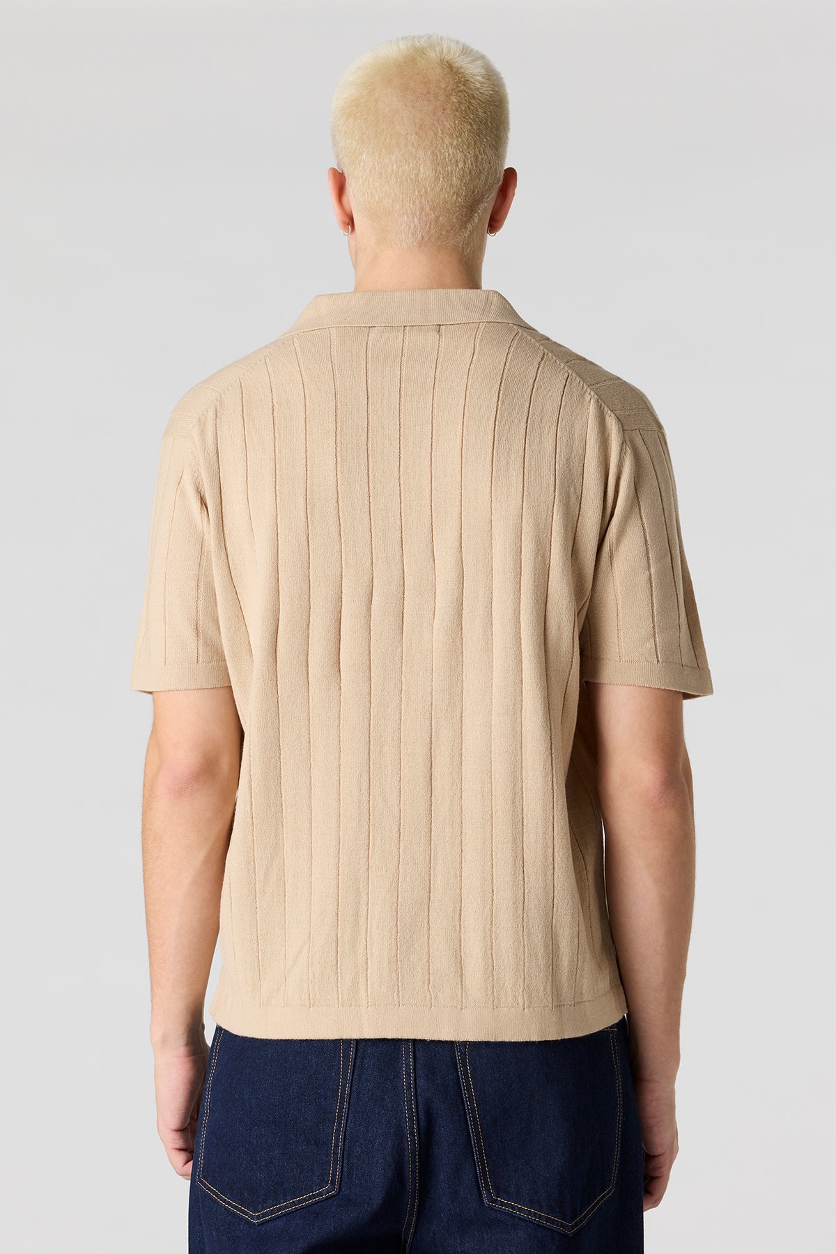 Alt View 2. Ribbed Knit Button-Up Top - Natural