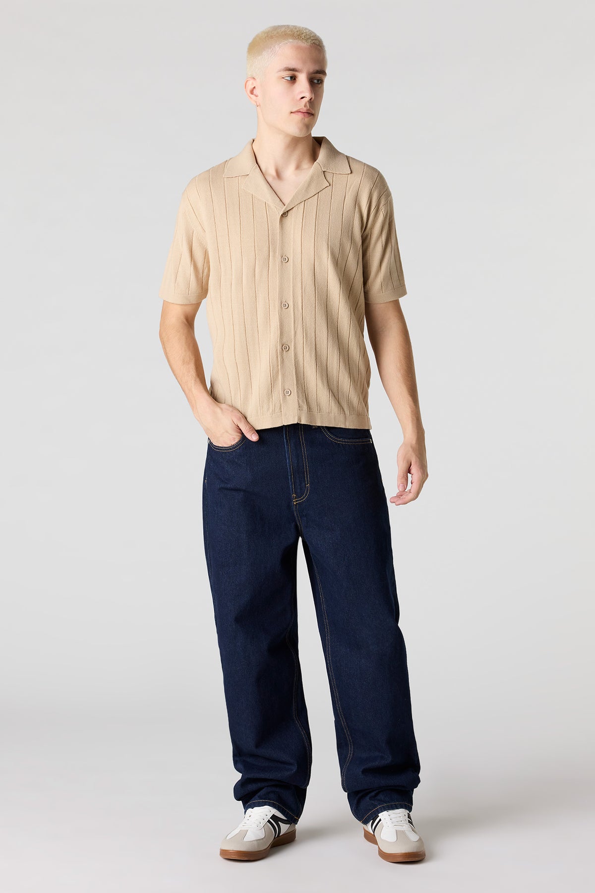 Alt View 3. Ribbed Knit Button-Up Top - Natural
