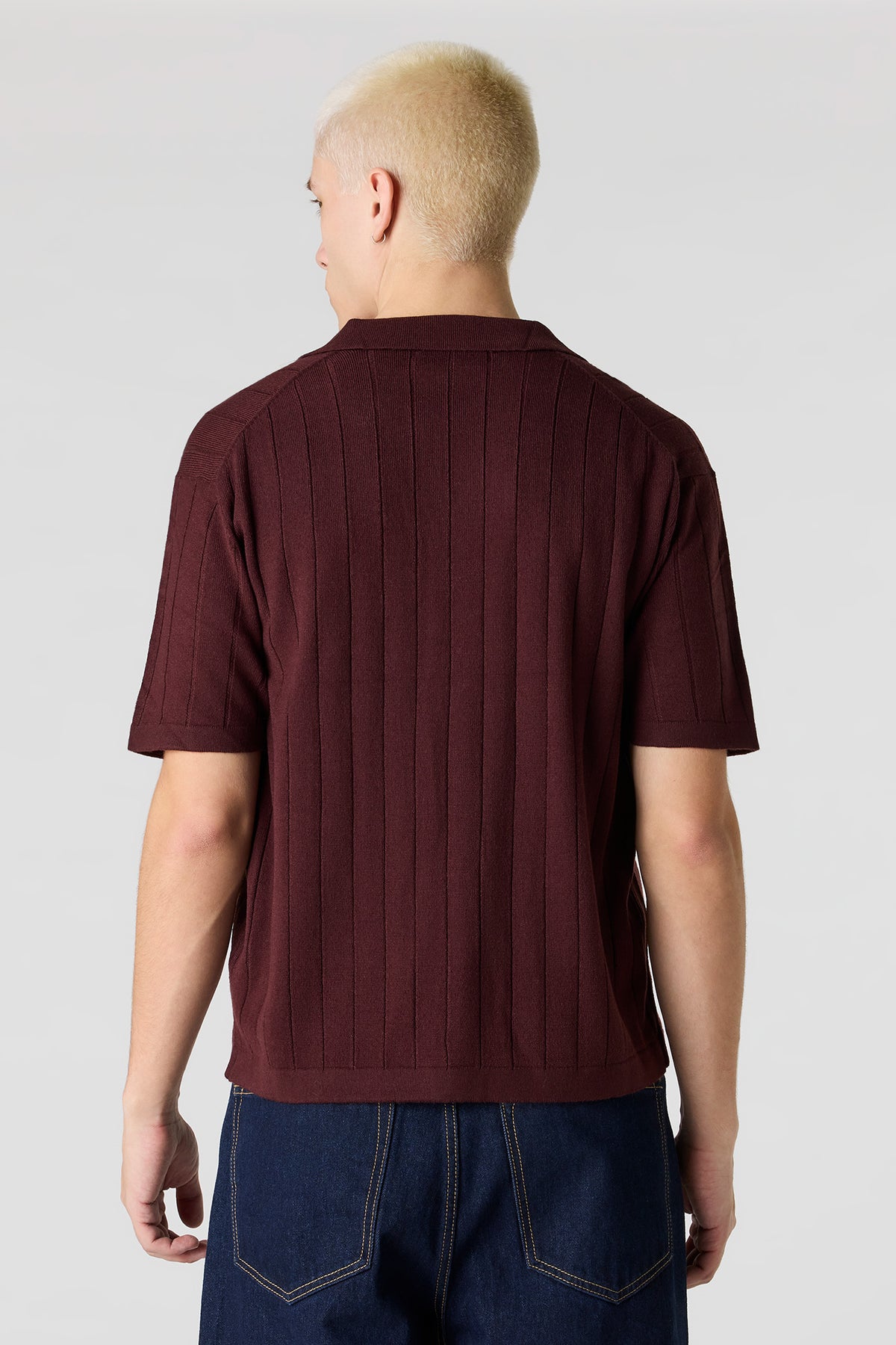 Alt View 2. Ribbed Knit Button-Up Top - Plum