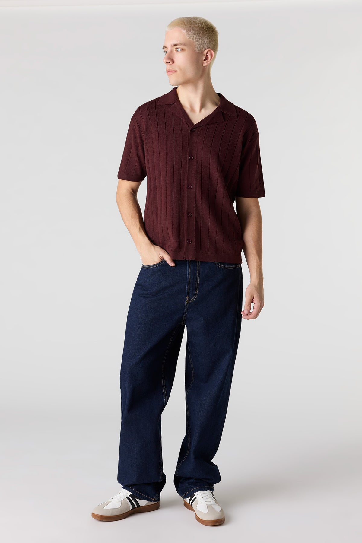 Alt View 3. Ribbed Knit Button-Up Top - Plum