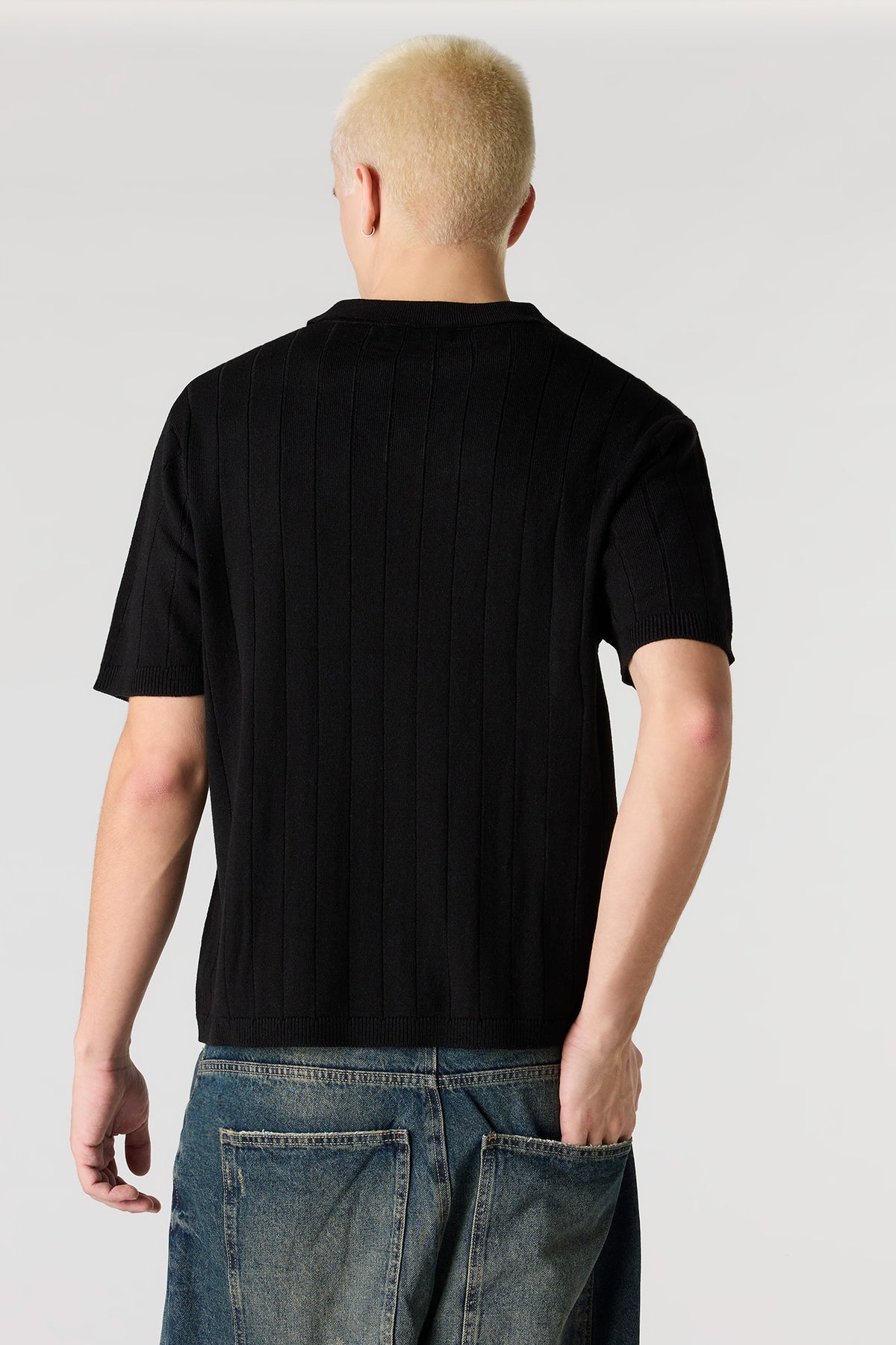 Alt View 2. Ribbed Knit Polo - Black