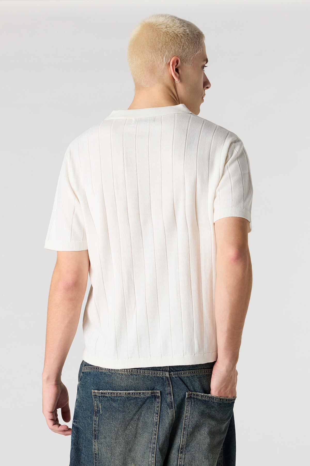 Alt View 2. Ribbed Knit Polo - Off White