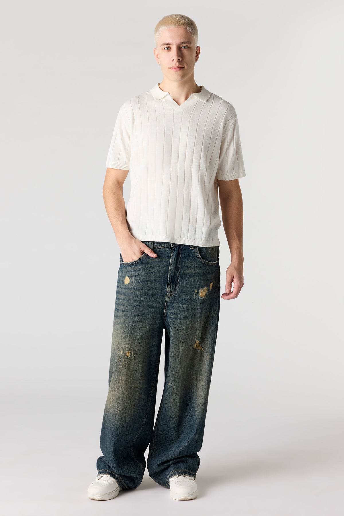 Alt View 3. Ribbed Knit Polo - Off White