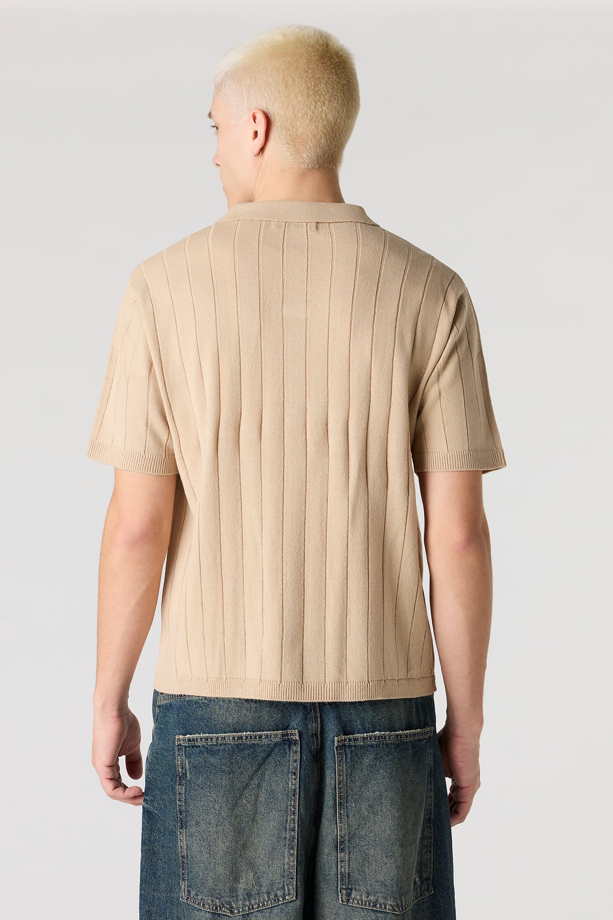 Alt View 2. Ribbed Knit Polo - Natural
