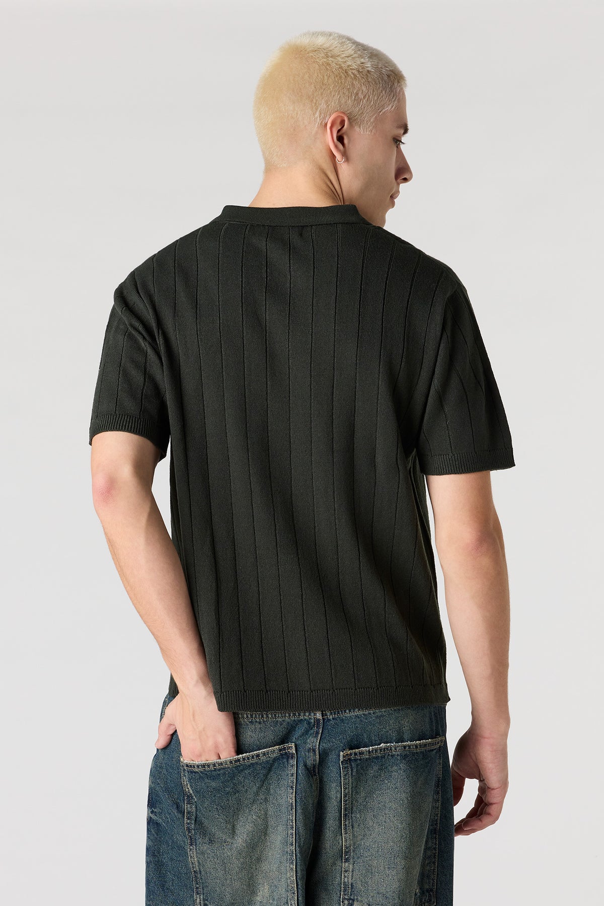 Alt View 2. Ribbed Knit Polo - Hunter Green